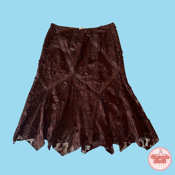Vintage Dresses & Skirts - Vintage Chocolate Brown Lace Midi Skirt